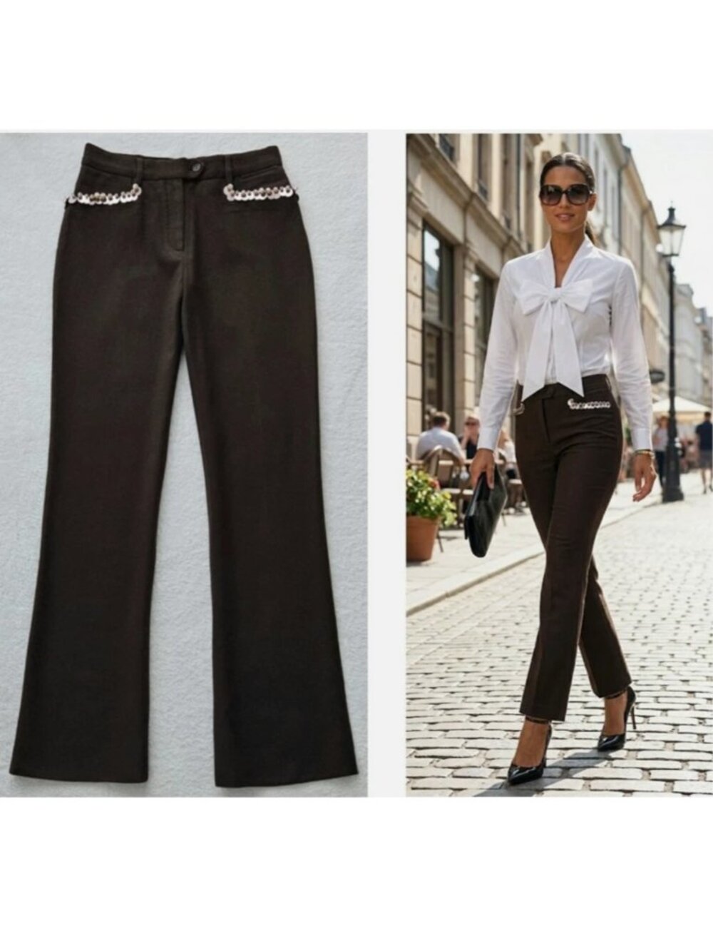 PRADA Italy dress-up or leisure wool-stretch embellished pants $1,895 i-40 us-4